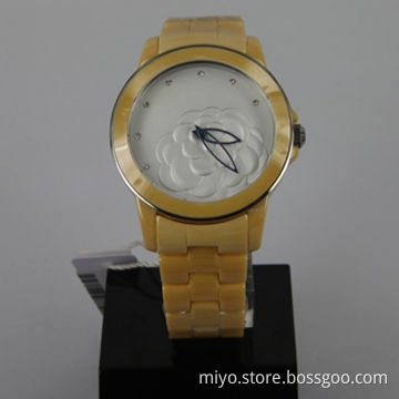 Yellow Color Ceramic Watch with Embossed Pattern Dial, Japan Movement, Fancy, Stylish and Nice